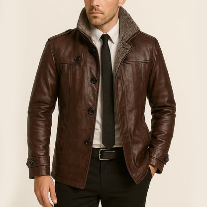 Men's Leather Jacket Fleece Lined Winter Coat