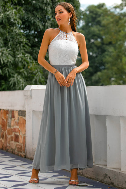 Women's Sleeveless Maxi Dress Lace Bodice Color Block