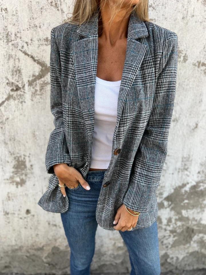 Women's Plaid Long Sleeve Blazer - VibreMode