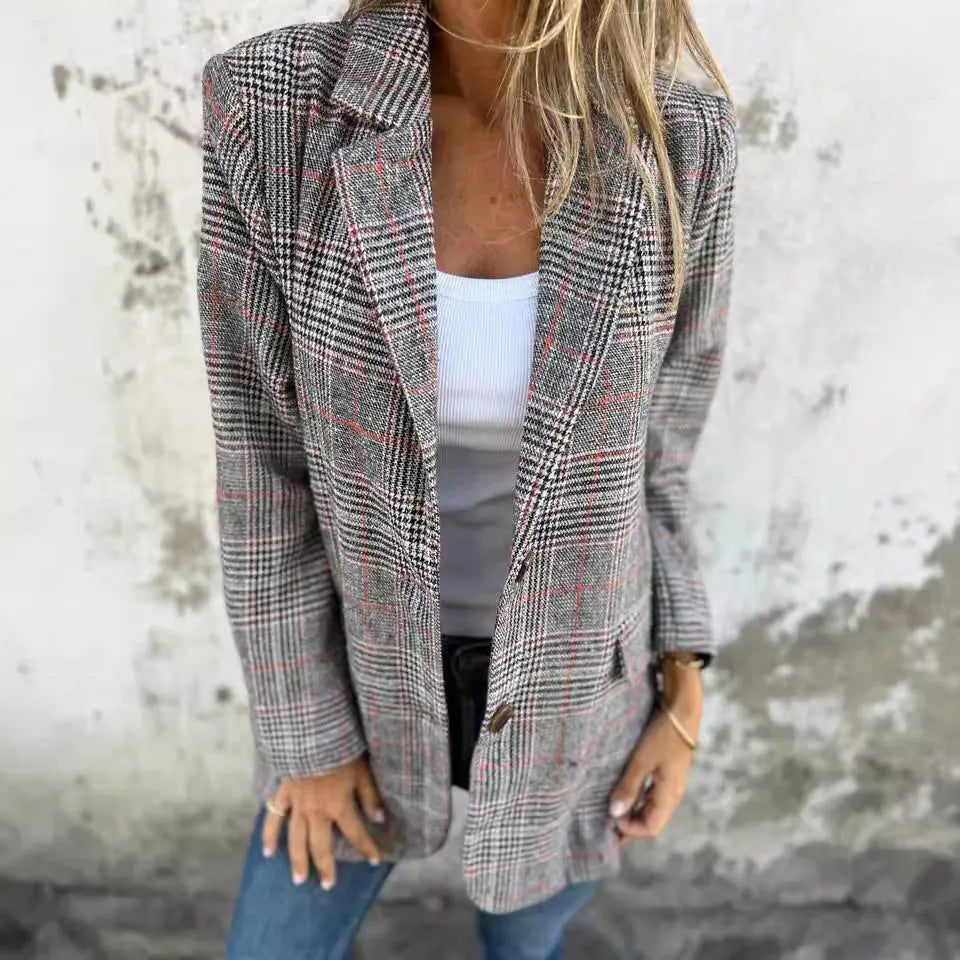 Image of Sue | Women's Plaid Long Sleeve Blazer