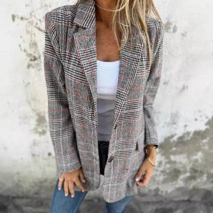 Image of Sue | Women's Plaid Long Sleeve Blazer