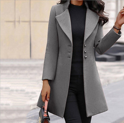 Women's Wool Blend Coat Mid-Thigh Length Notched Lapel