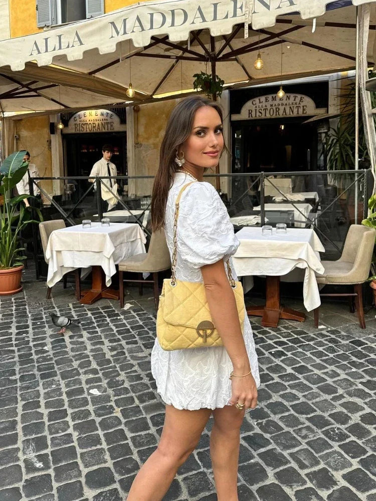 Image of Summer | Women's Puff Sleeve V-Neck Mini Dress
