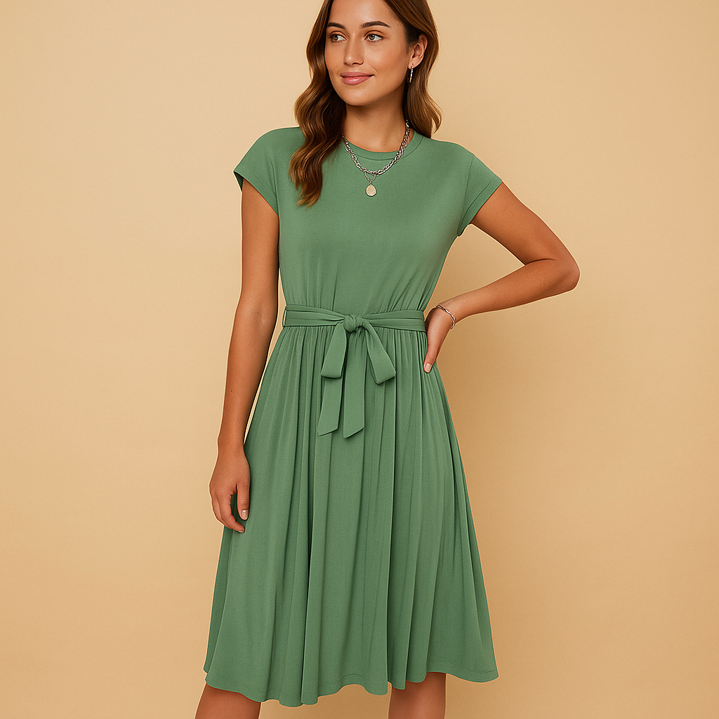 Women’s summer dress with a tailored fit in midi or maxi length, perfect for warm days, weddings, vacations, and summer events.