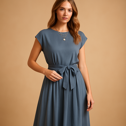 Women’s summer dress with a tailored fit in midi or maxi length, perfect for warm days, weddings, vacations, and summer events.