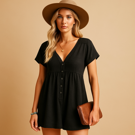 Comfortable V-neck Women's Summer Romper - VibreMode
