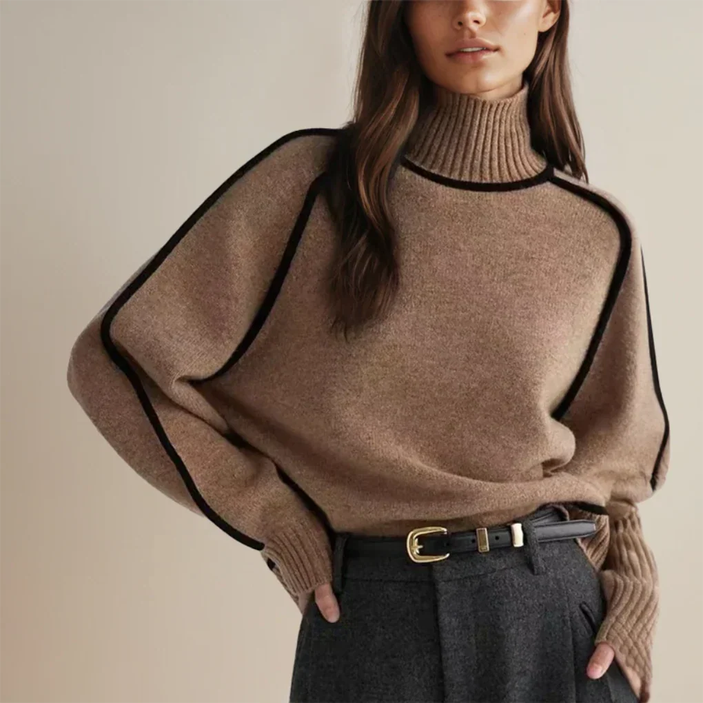 Women's Roll Neck Sweater Warm Winter Wool Blend - VibreMode