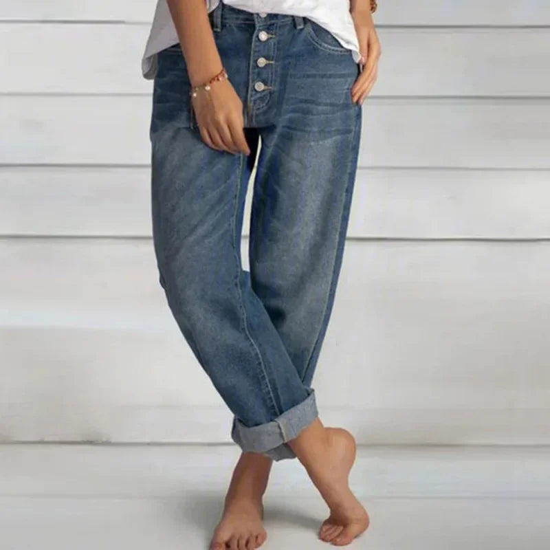 Women's High Waisted Boyfriend Jeans - VibreMode