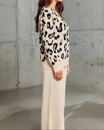 Image of Tabitha | Women's Relaxed Fit Leopard Print Sweater Set