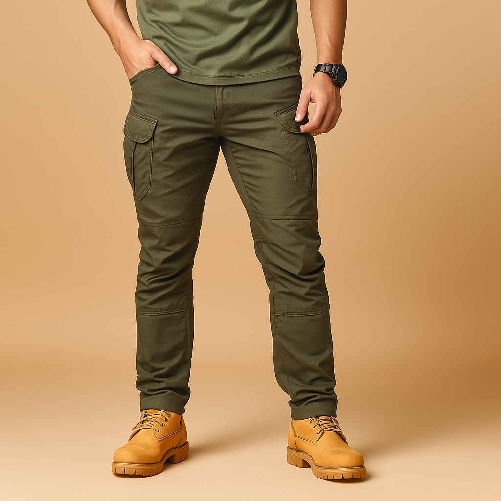 Tactical cargo pants for men with multiple pockets and a flexible comfortable fit, ideal for outdoor activities, travel, and everyday wear.