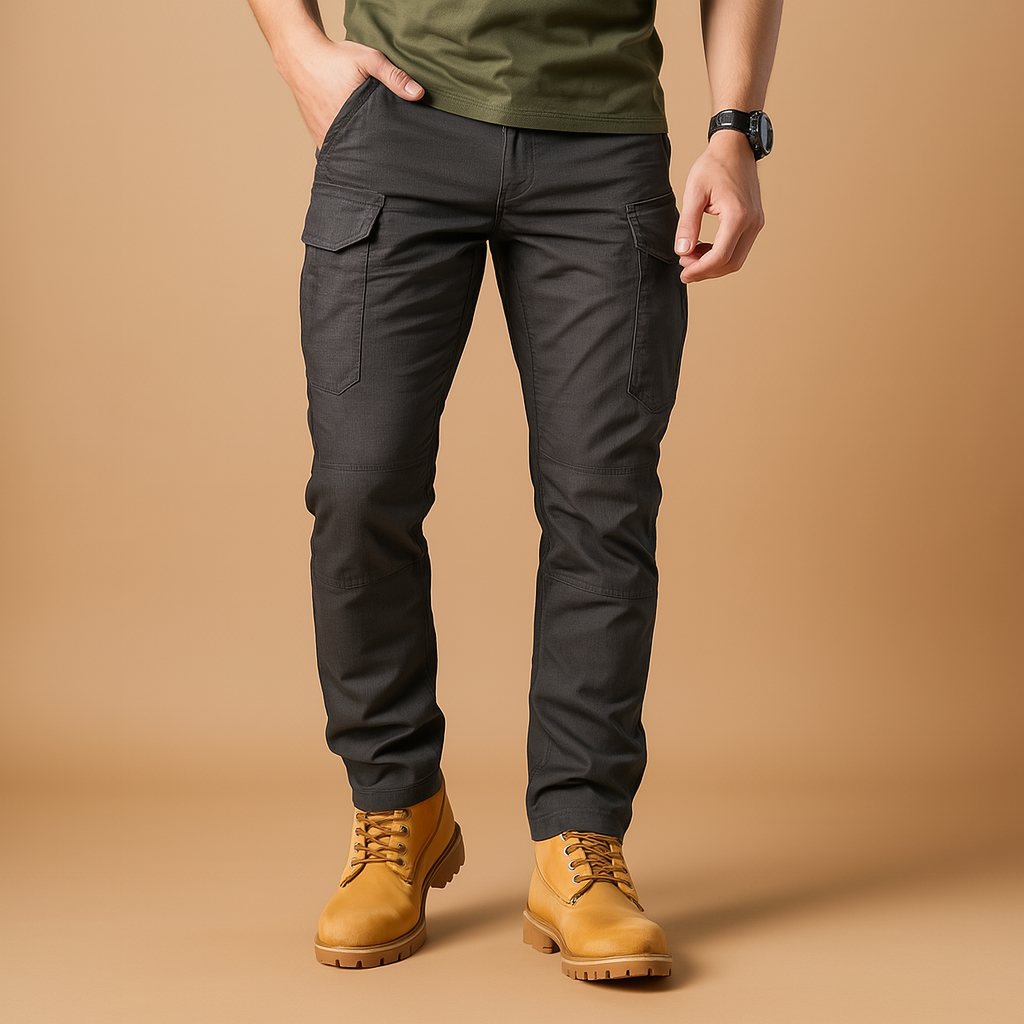 Tactical cargo pants for men with multiple pockets and a flexible comfortable fit, ideal for outdoor activities, travel, and everyday wear.