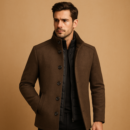 Men's Tailored Winter Coat Mandarin Collar - VibreMode