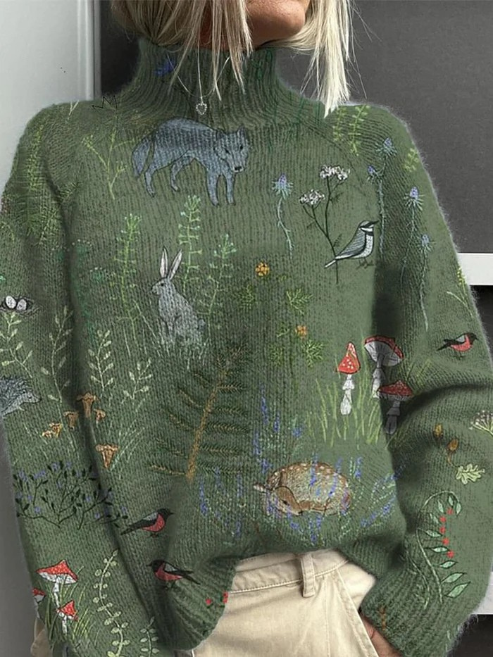 Women's Graphic Turtleneck Sweater - VibreMode