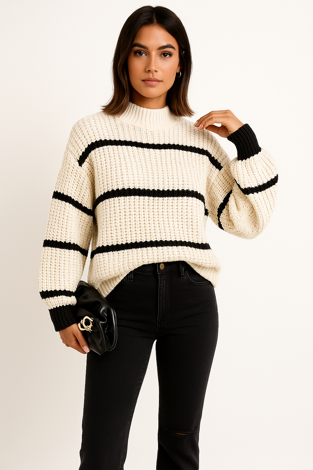 Women's Crew Neck Striped Sweater - VibreMode