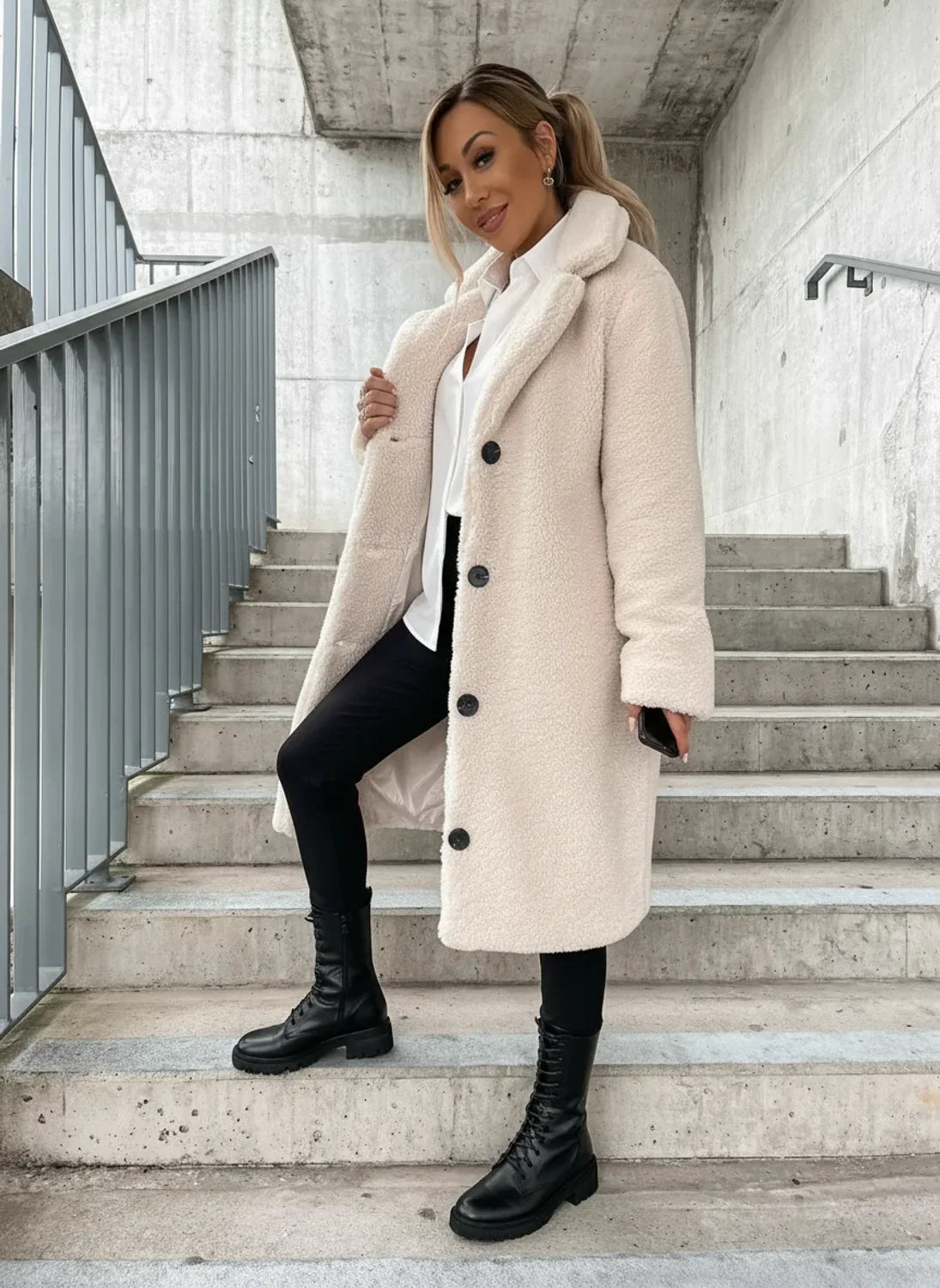 Teddy Long Coat for Women AI replaced image