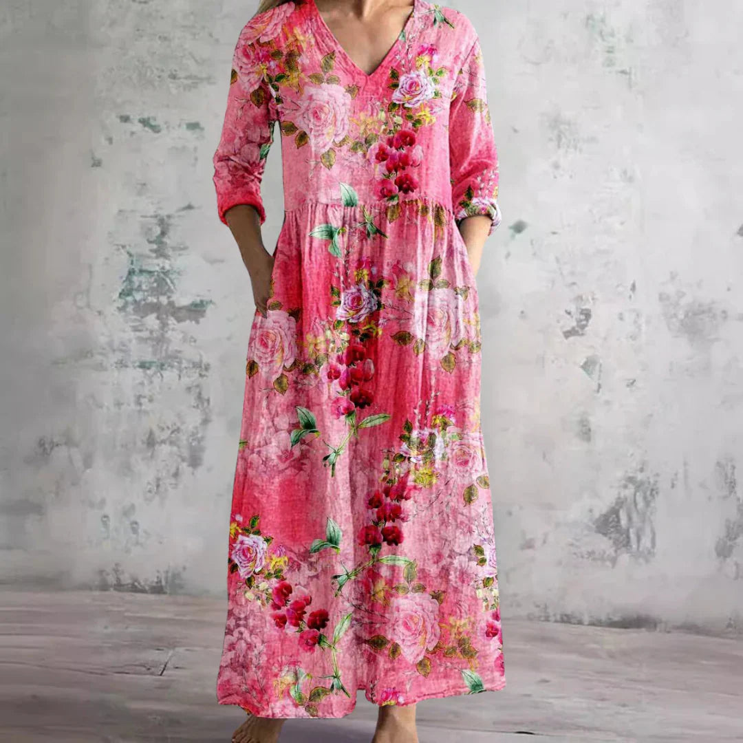 Women's Floral Print V-Neck Dress - VibreMode