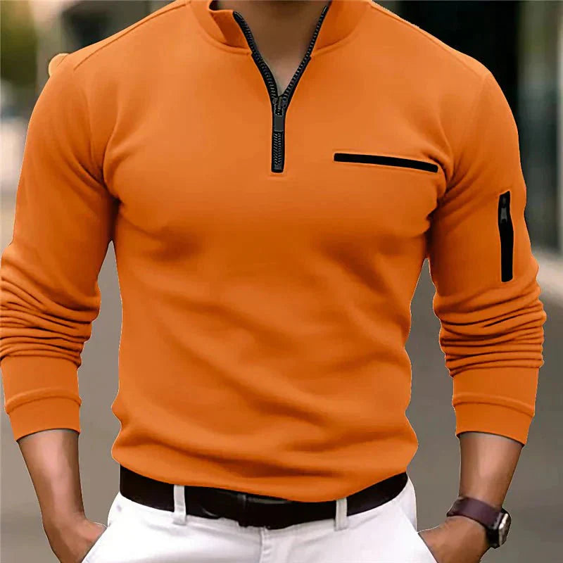 Men's Zip-Up Sweater Chest Pocket Spring