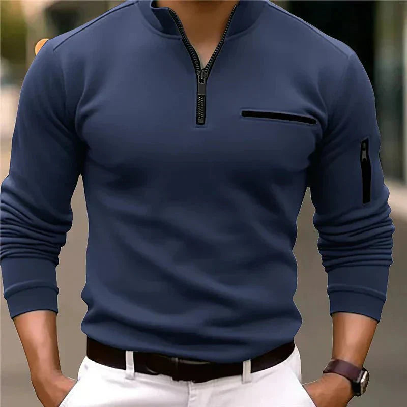 Men's Zip-Up Sweater Chest Pocket Spring