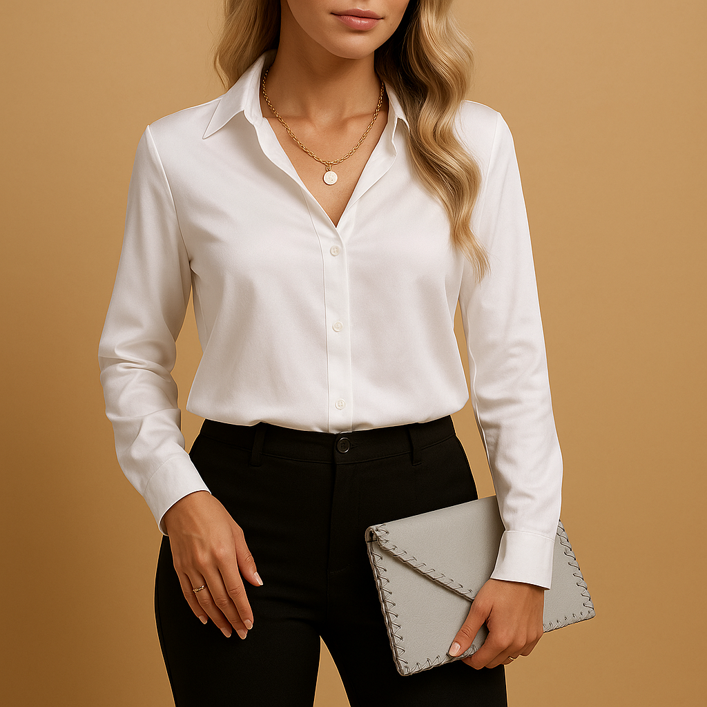 Women’s timeless elegant blouse with a classic collar and lightweight feel, suitable for everyday wear, workdays, and casual outings.