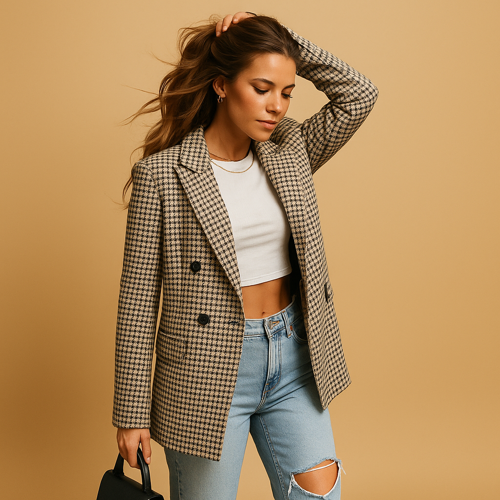 Timeless tailored women’s blazer with a modern refined silhouette, ideal for work, formal occasions, and stylish casual looks.