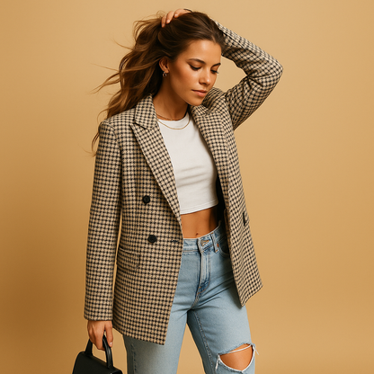 Timeless tailored women’s blazer with a modern refined silhouette, ideal for work, formal occasions, and stylish casual looks.