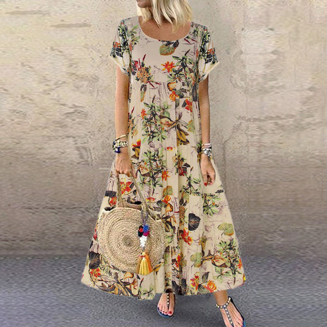 Women's Floral Short Sleeve Maxi Dress - VibreMode