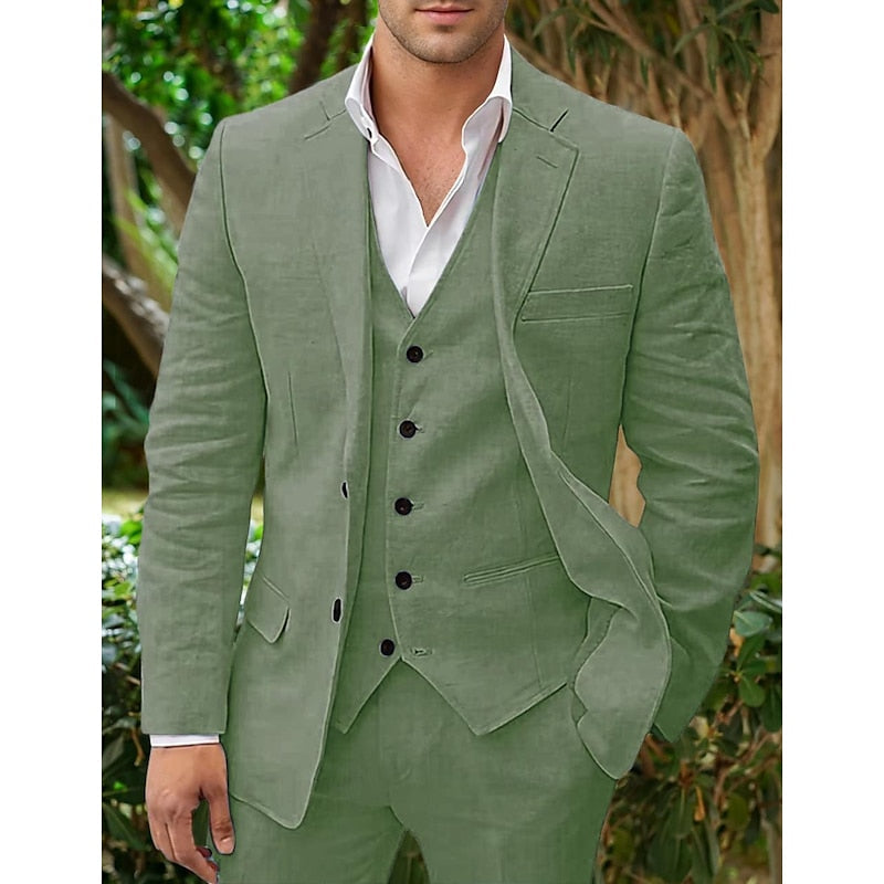 Men's Linen Blazer Set Trousers Waistcoat