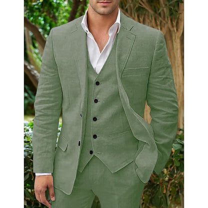 Men's Linen Blazer Set Trousers Waistcoat
