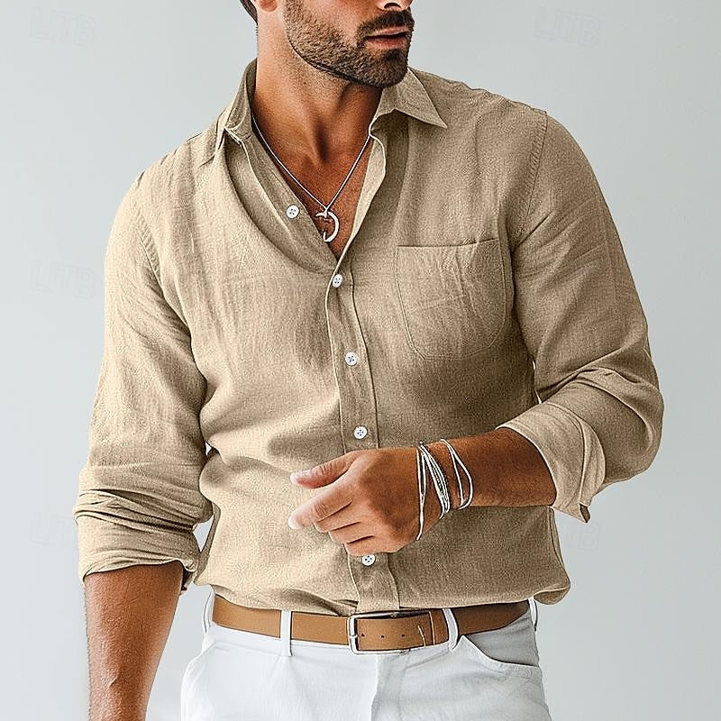 Men's Long Sleeve Button Down Cotton Shirt - VibreMode