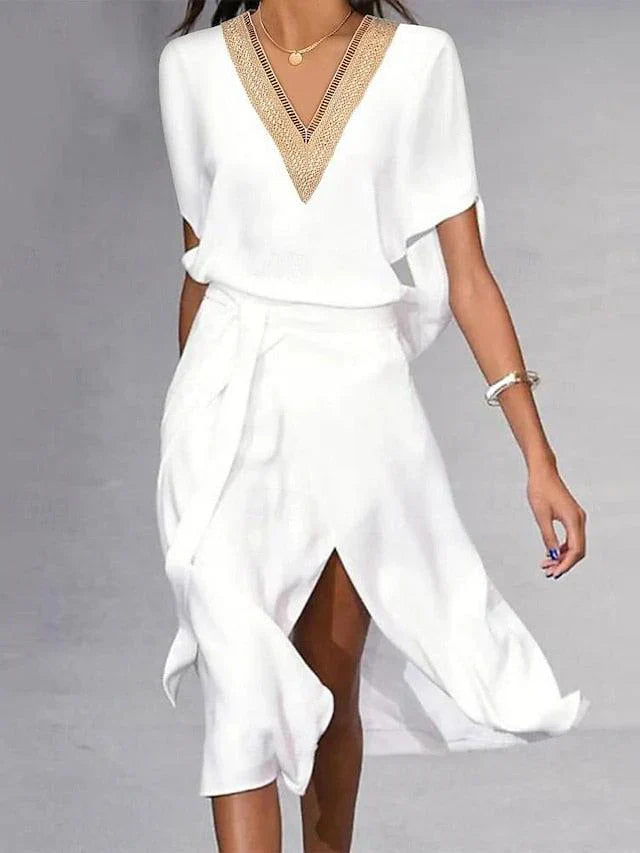 Relaxed Fit V Neck Sundress for Women - VibreMode