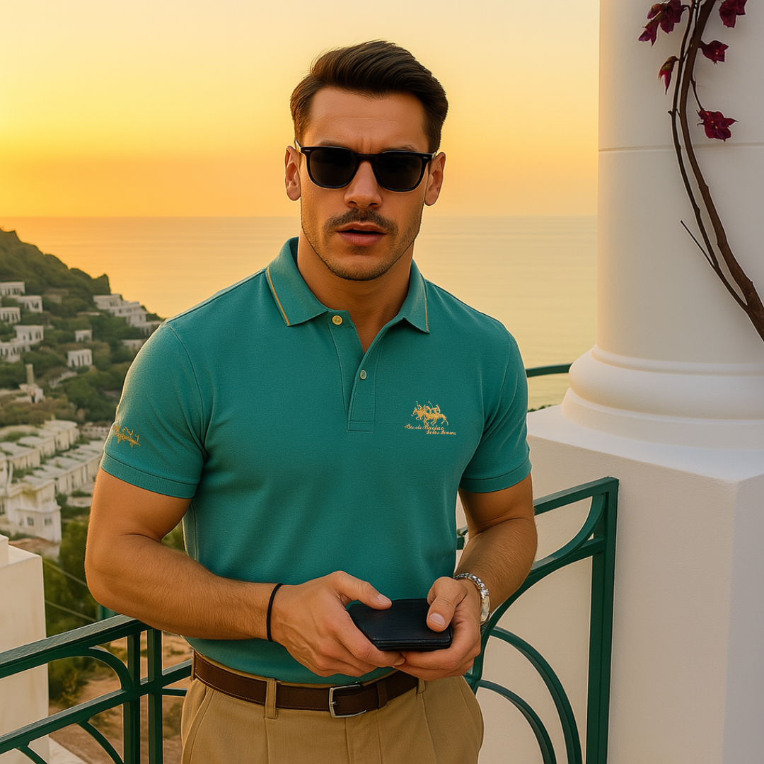 Men's Polo Shirt Short Sleeve Contrast Collar Embroidered