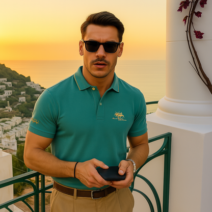 Men's Polo Shirt Short Sleeve Contrast Collar Embroidered