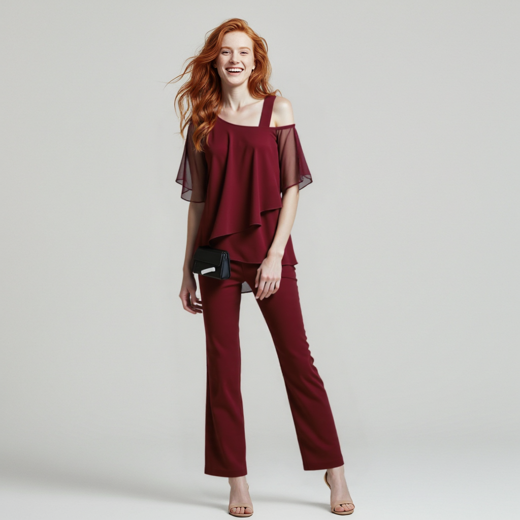 Women's Cold Shoulder Blouse Two-Piece Set
