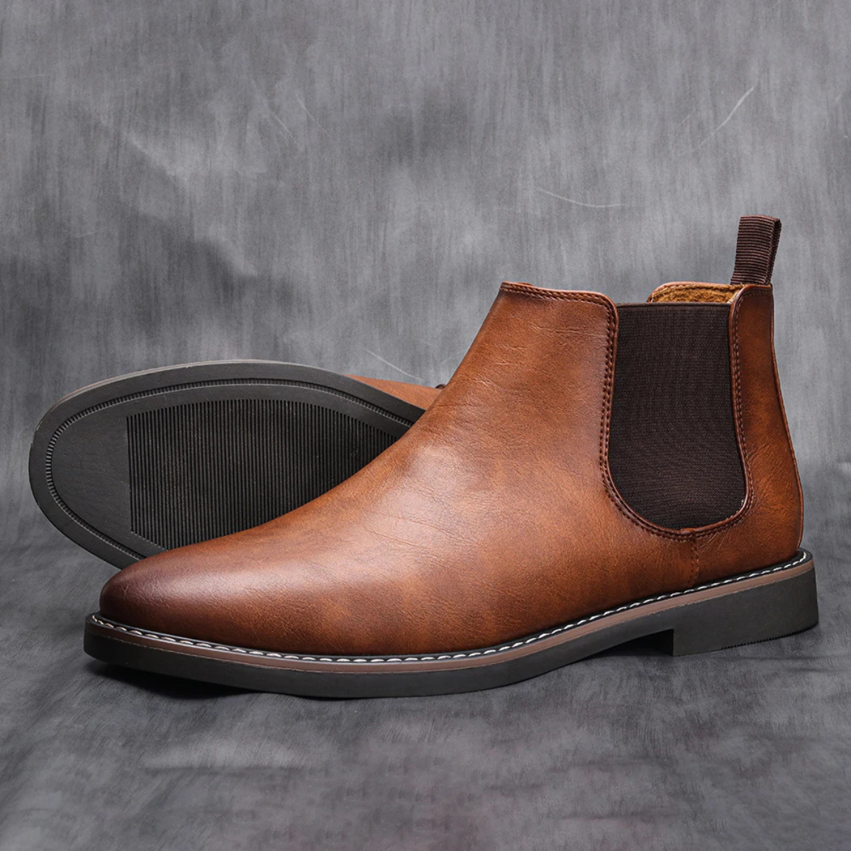 Men's Chelsea Boots Leather Slip-On Brown