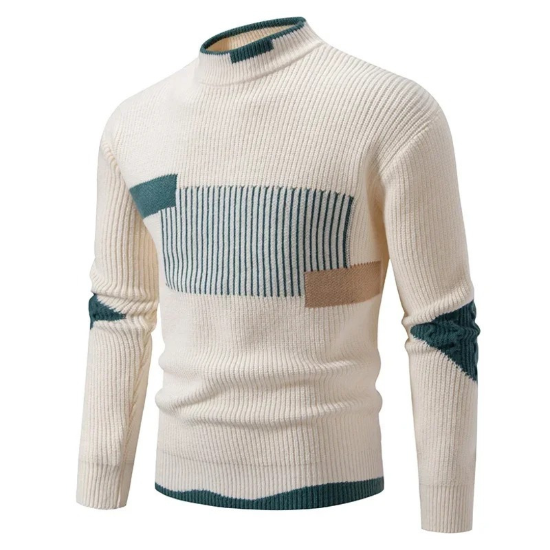 Men's Long Sleeve Patchwork Sweater - VibreMode