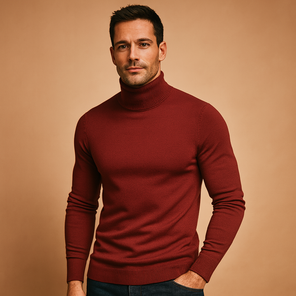 Slim turtleneck sweater for men with a soft feel and classic neckline, ideal for work, casual wear, and formal occasions in autumn and winter.