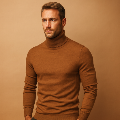 Slim turtleneck sweater for men with a soft feel and classic neckline, ideal for work, casual wear, and formal occasions in autumn and winter.