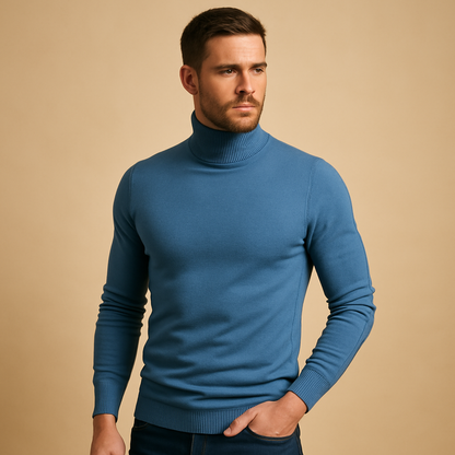 Slim turtleneck sweater for men with a soft feel and classic neckline, ideal for work, casual wear, and formal occasions in autumn and winter.