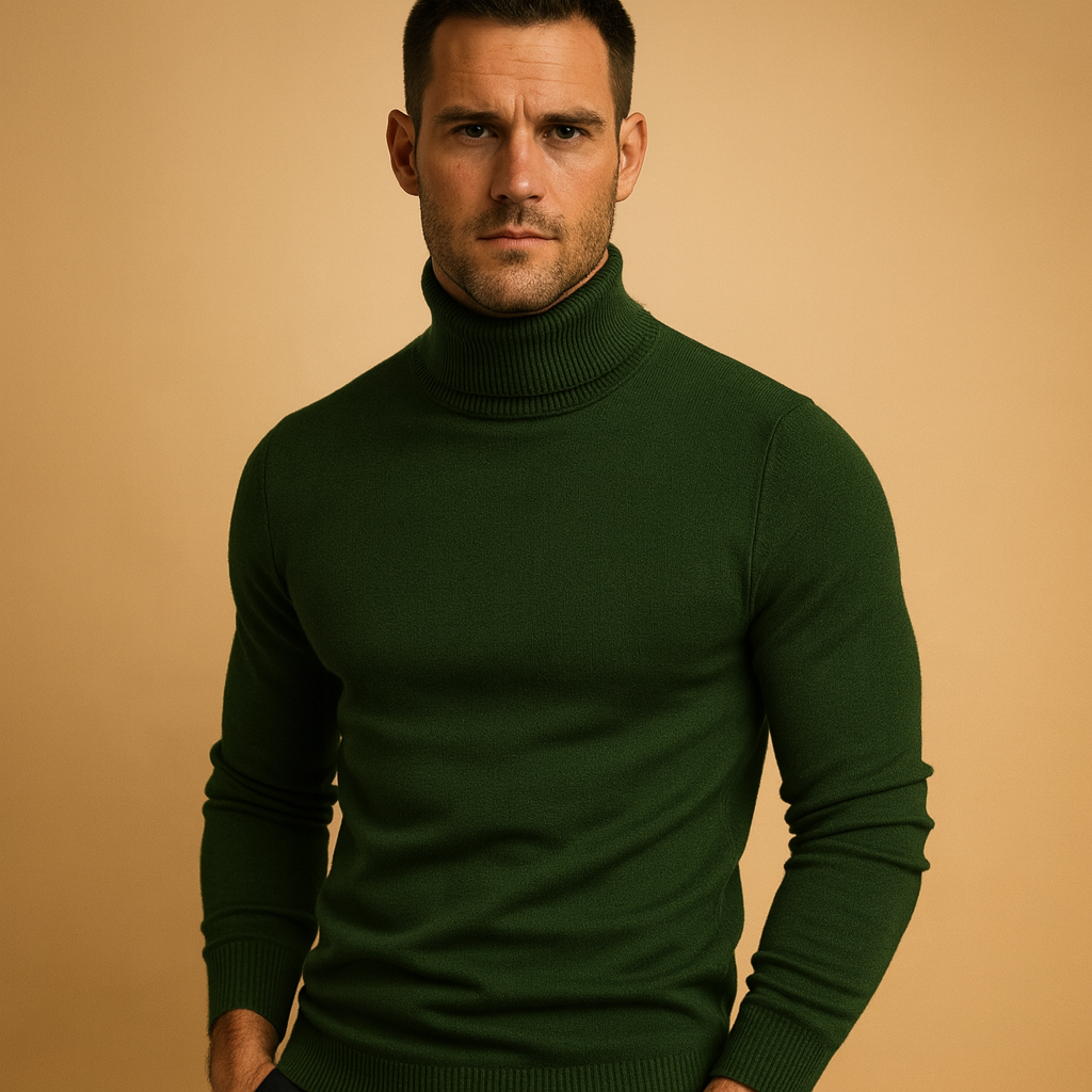 Slim turtleneck sweater for men with a soft feel and classic neckline, ideal for work, casual wear, and formal occasions in autumn and winter.