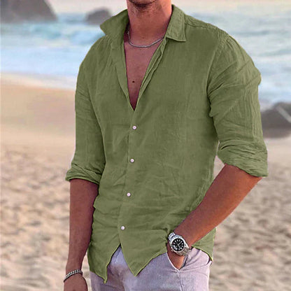 Men's Linen Blend Shirt Lightweight Beige