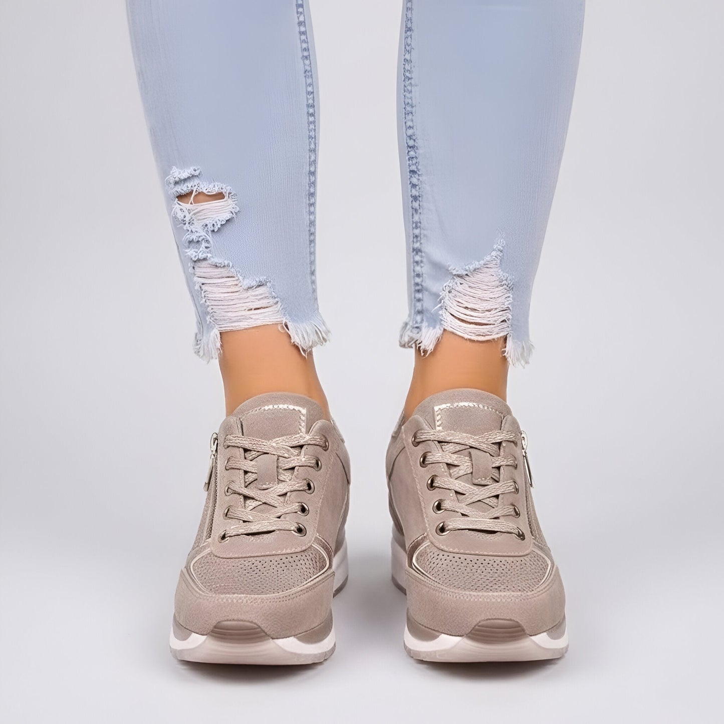 Women's Wedge Sneakers Side Zip Lace Up - VibreMode