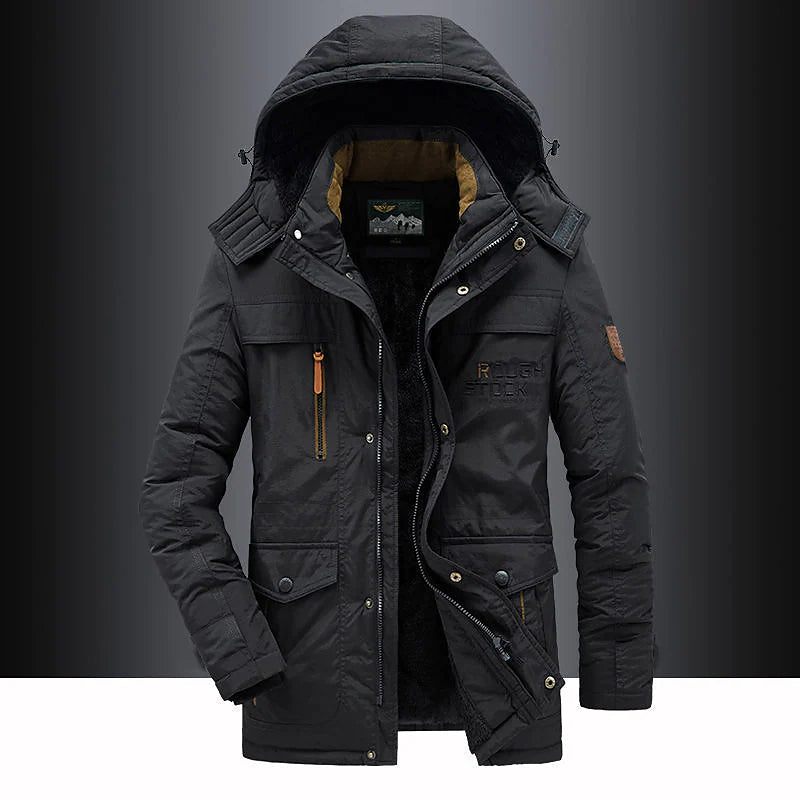 Men's Fleece Lined Parka Thigh Length Hooded Waterproof - VibreMode