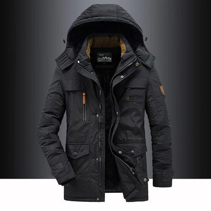 Men's Fleece Lined Parka Thigh Length Hooded Waterproof - VibreMode