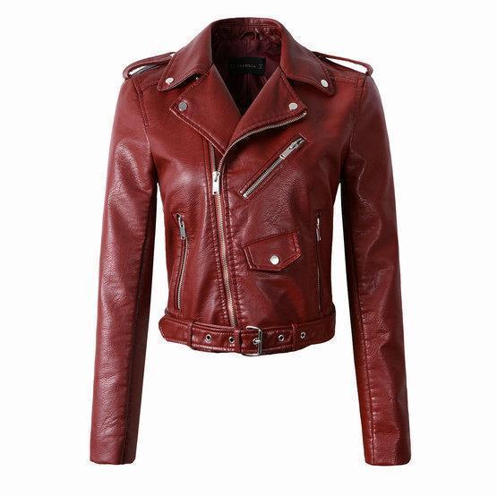 Women's Pu Leather Jacket Washed Finish