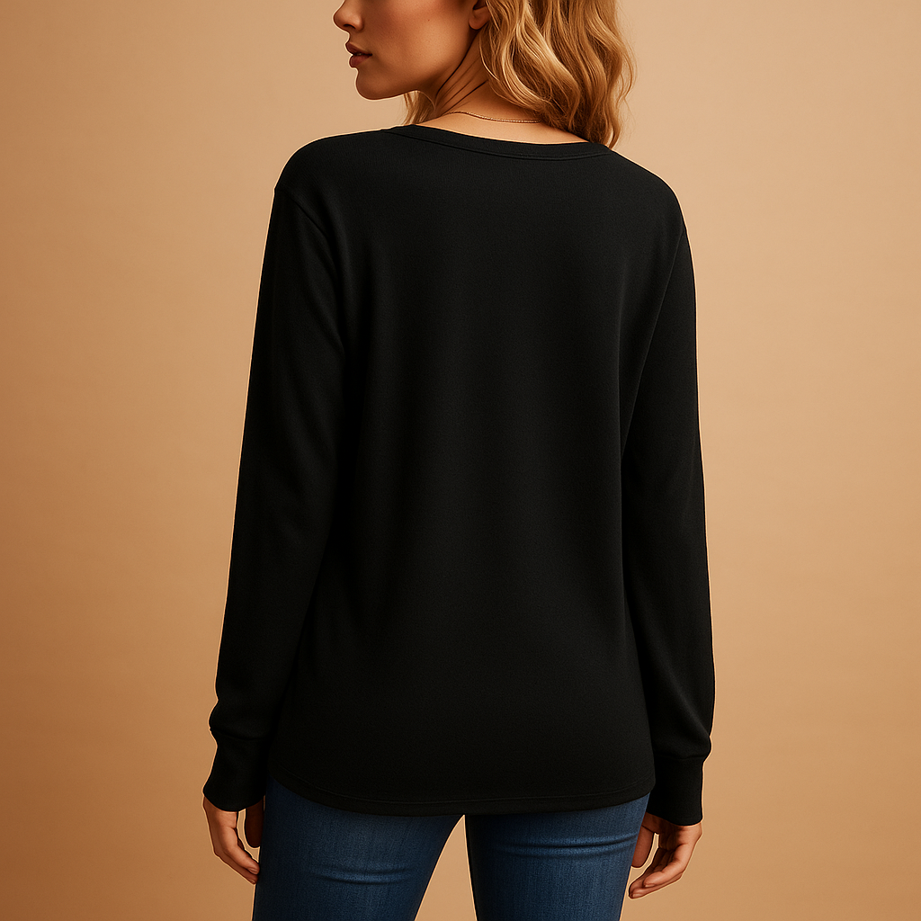 Women’s v-neck blouse with button details and a loose, comfortable fit, suitable for daily wear, office outfits, and versatile styling.