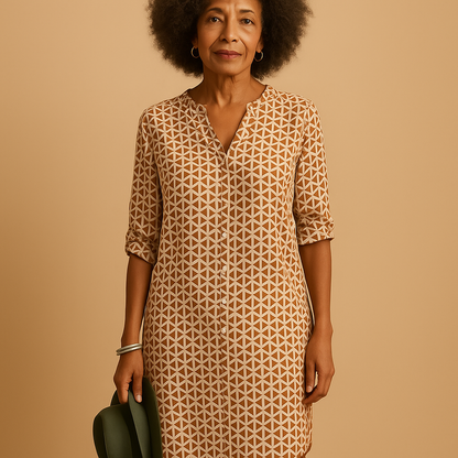 Women’s V-neck casual dress with half sleeves and loose fit, perfect for everyday wear, spring outings, and relaxed summer occasions.