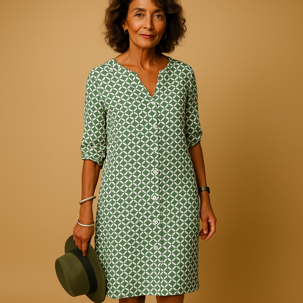 Relaxed Fit V Neck Short Sleeve Dress - VibreMode