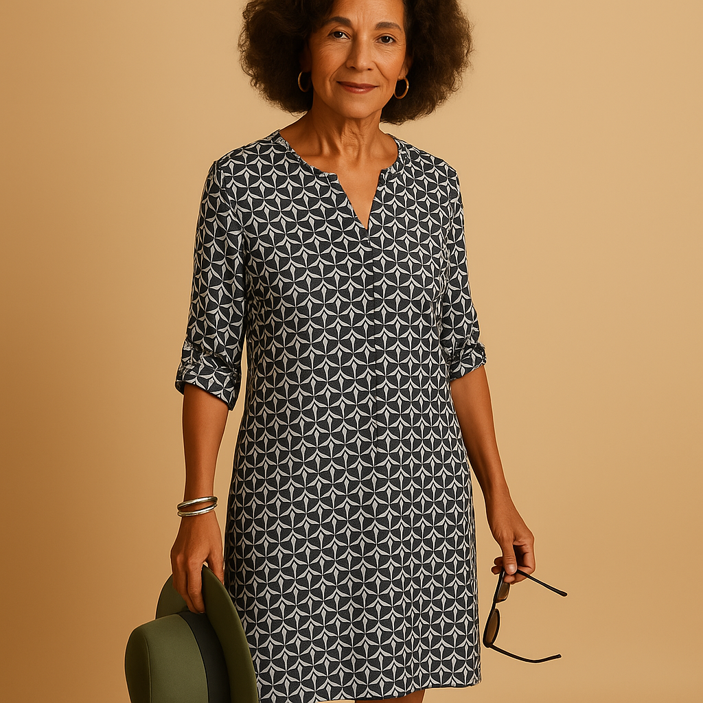 V-neck casual dress with half sleeves for women featuring a loose fit and lightweight fabric, ideal for daily wear and relaxed summer outings.