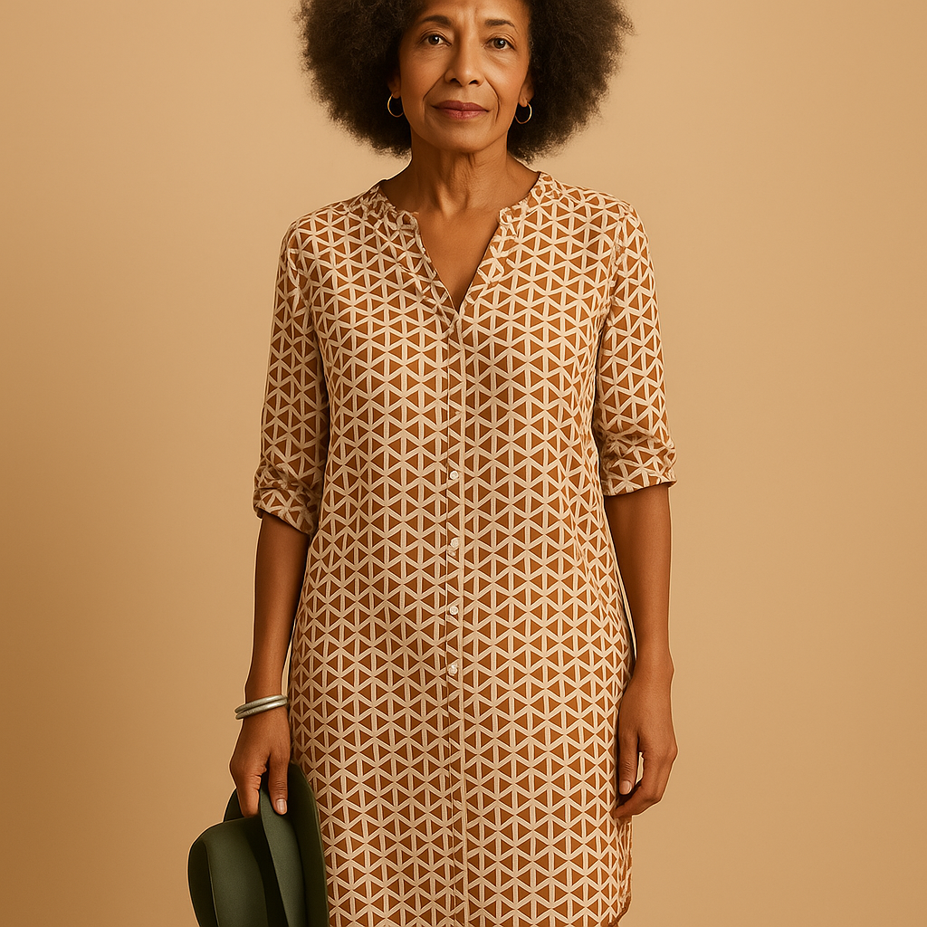 V-neck casual dress with half sleeves for women featuring a loose fit and lightweight fabric, ideal for daily wear and relaxed summer outings.