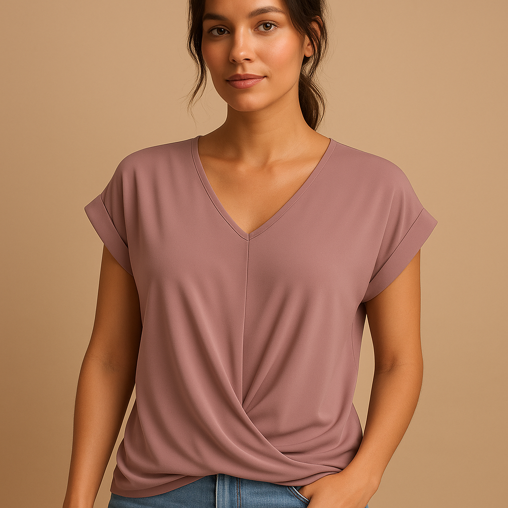 Women’s lightweight V-neck blouse with a tailored fit and airy design, ideal for work, casual outfits, and layered looks.